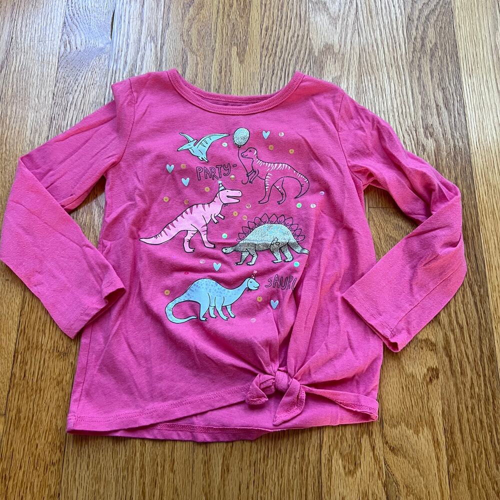 🍭6/$30 Carter's Girl's  Pink Party Dinosaur Long Sleeve Cotton Graphic Tee 4T